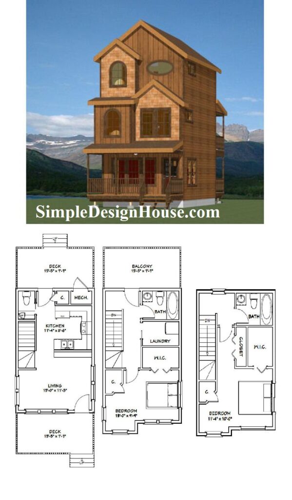 16x24-House-Plan-3d-2-Bedrooms-2.5-Baths-1075-sq-ft-PDF-Floor-Plan-3d