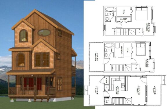 16×24 House Plan 3d 2 Bedrooms 2.5 Baths 1,075 sq ft PDF Floor Plan