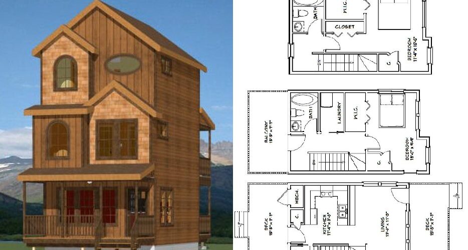 16×24 House Plan 3d 2 Bedrooms 2.5 Baths 1,075 sq ft PDF Floor Plan