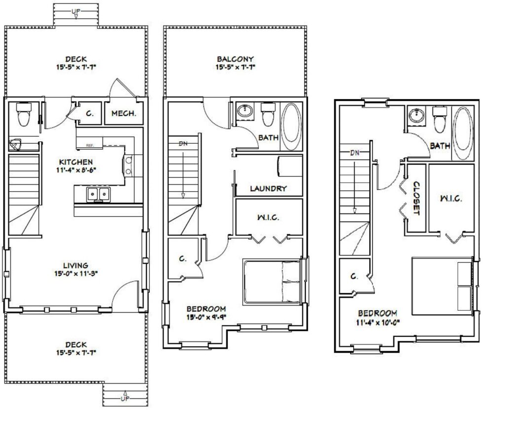 16x24-House-Plan-3d-2-Bedrooms-2.5-Baths-1075-sq-ft-PDF-Floor-Plan-layout-plan