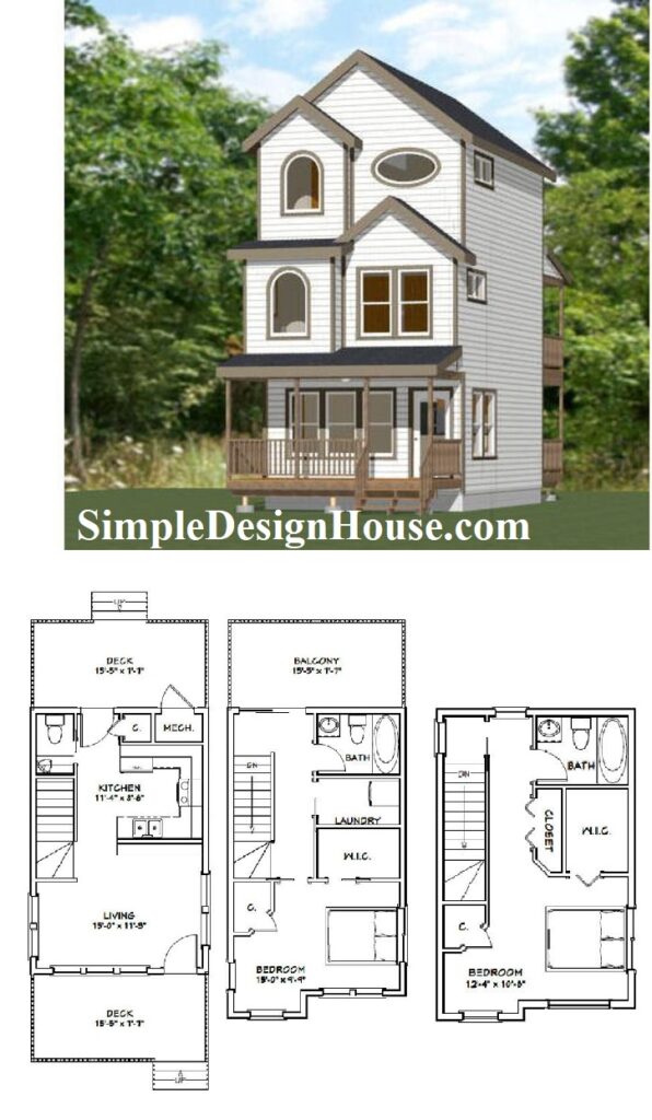 16x24-Small-House-Desing-2-Bedrooms-2.5-Baths-1075-sq-ft-PDF-Floor-Plan-3d