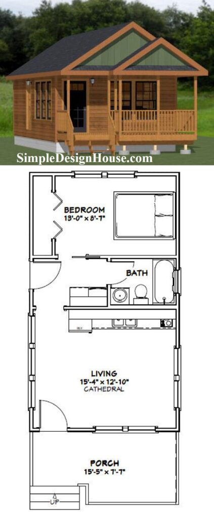 16x28-Tiny-House-Plan-1-Bedroom-1-Bath-447-sq-ft-PDF-Floor-Plan-3d