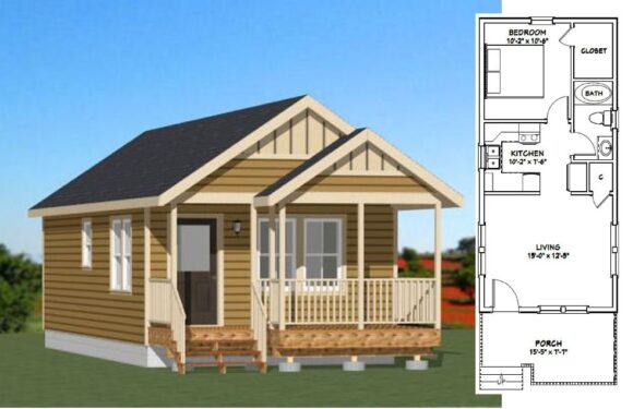 16×32 House Design 3d 1 Bedroom 1 Bath 511 sq ft PDF Floor Plan
