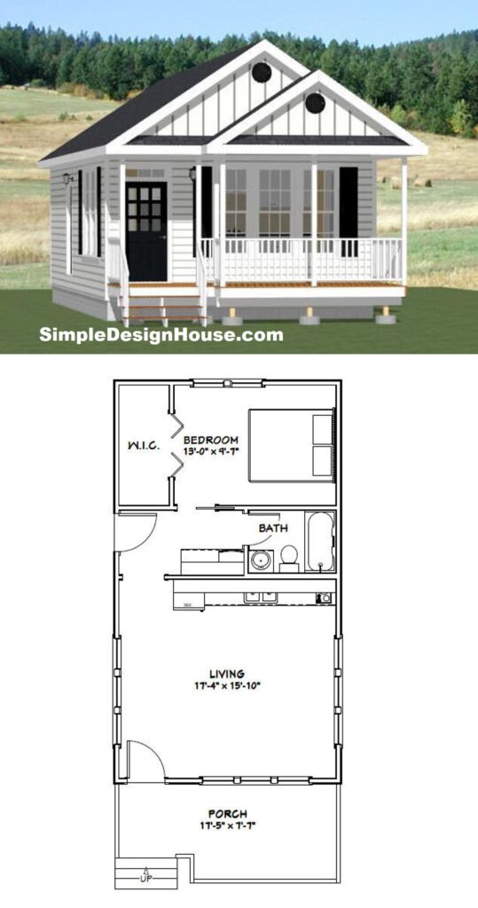 18x32-Small-House-Plan-1-Bedroom-1-Bath-576-sq-ft-PDF-Floor-Plan-3d