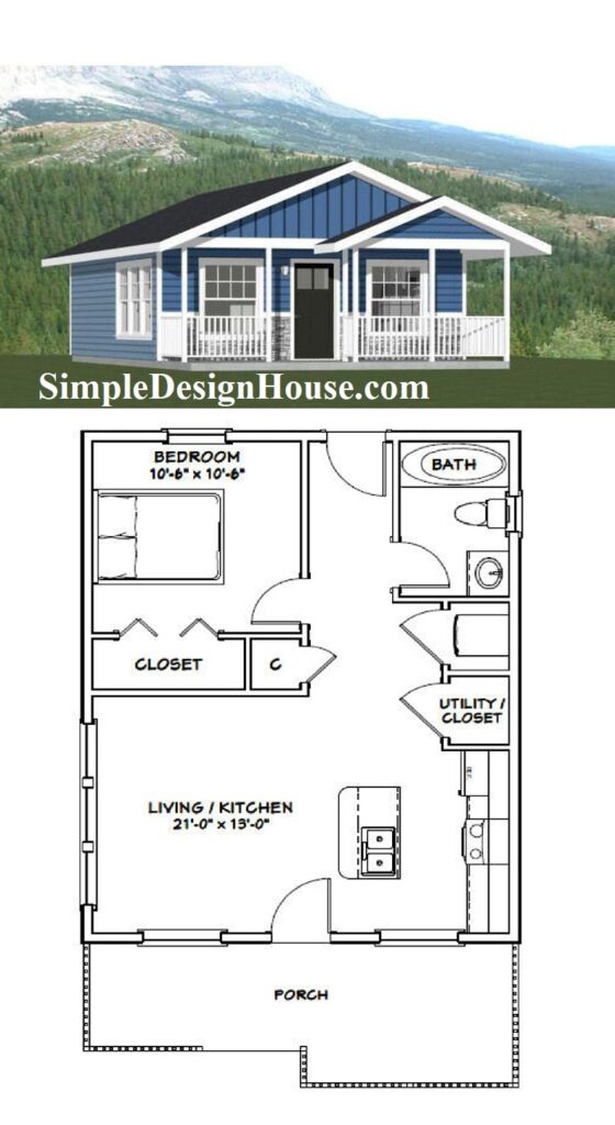 22x28-House-Design-Plan-1-Bedroom-1-Bath-616-sq-ft-PDF-Floor-Plan-3d