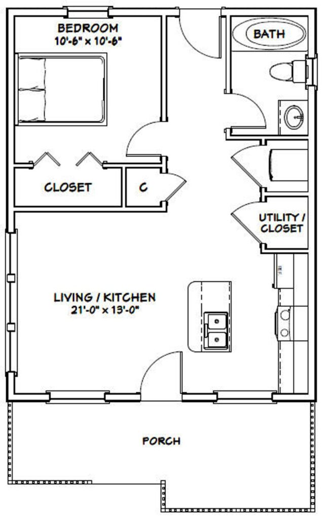 22x28-House-Design-Plan-1-Bedroom-1-Bath-616-sq-ft-PDF-Floor-Plan-layout-plan