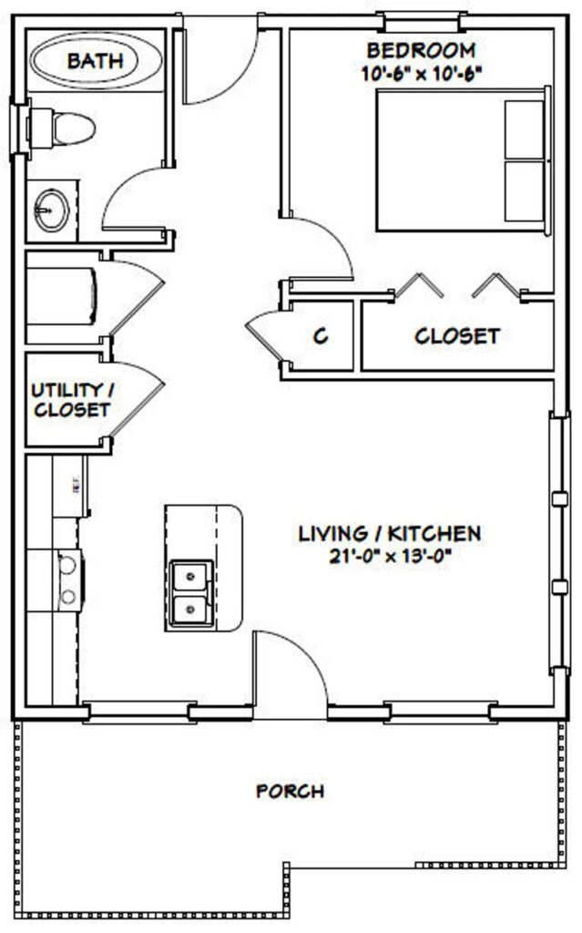 22x28-Small-House-Design-1-Bedroom-1-Bath-616-sq-ft-PDF-Floor-Plan-layout-plan