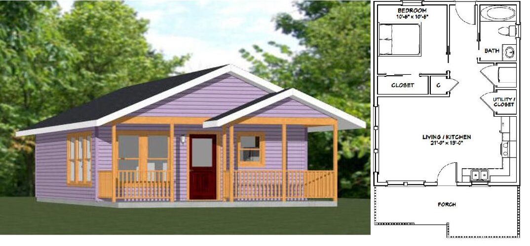 22×28 Small House Plan 1 Bedroom 1 Bath 616 sq ft PDF Floor Plan