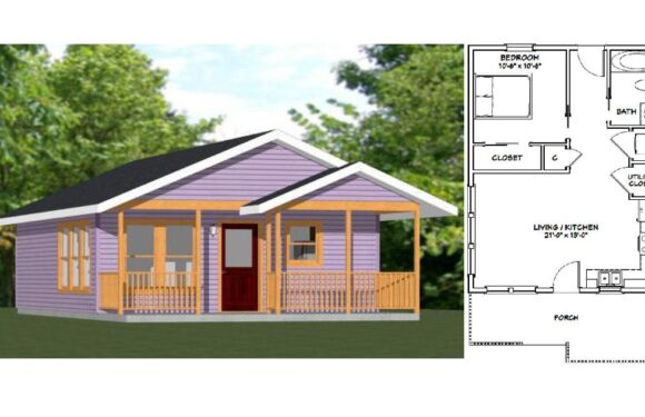 22×28 Small House Plan 1 Bedroom 1 Bath 616 sq ft PDF Floor Plan