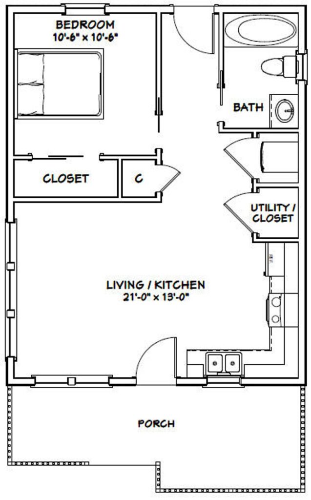 22x28-Small-House-Plan-1-Bedroom-1-Bath-616-sq-ft-PDF-Floor-Plan-layout-plan