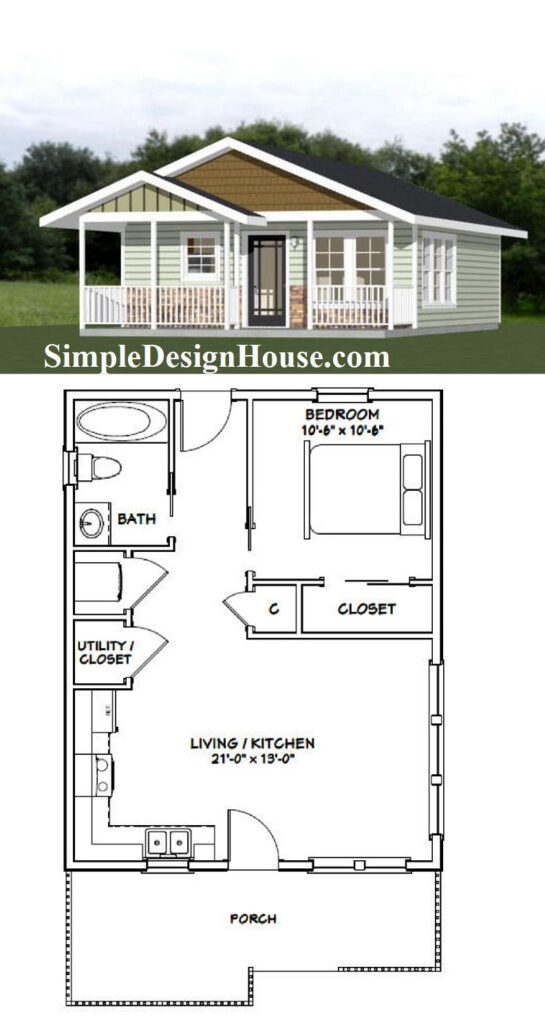 22x28-Tiny-House-Plans-1-Bedroom-1-Bath-616-sq-ft-PDF-Floor-Plan-3d