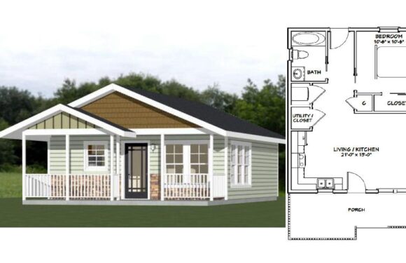 22×28 Tiny House Plans 1 Bedroom 1 Bath 616 sq ft PDF Floor Plan