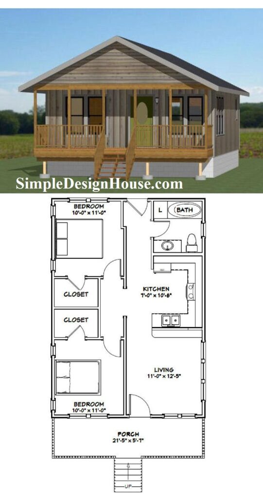 22x32-Simple-House-Plans-2-Bedrooms-1-Baths-704-sq-ft-PDF-Floor-Plan-3d