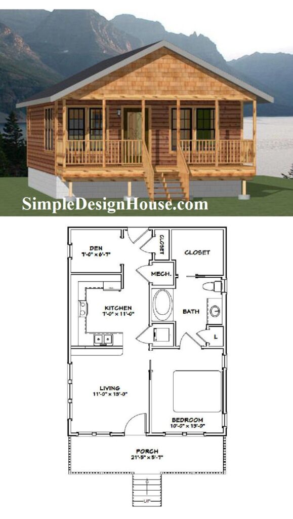 22x32-Small-House-Plans-1-Bedroom-1-Bath-704-sq-ft-PDF-Floor-Plan-3d