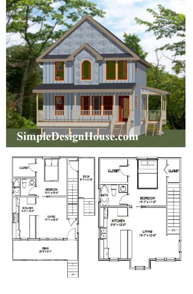 24x24-Duplex-House-Design-1088-sq-ft-PDF-Floor-Plan-3d