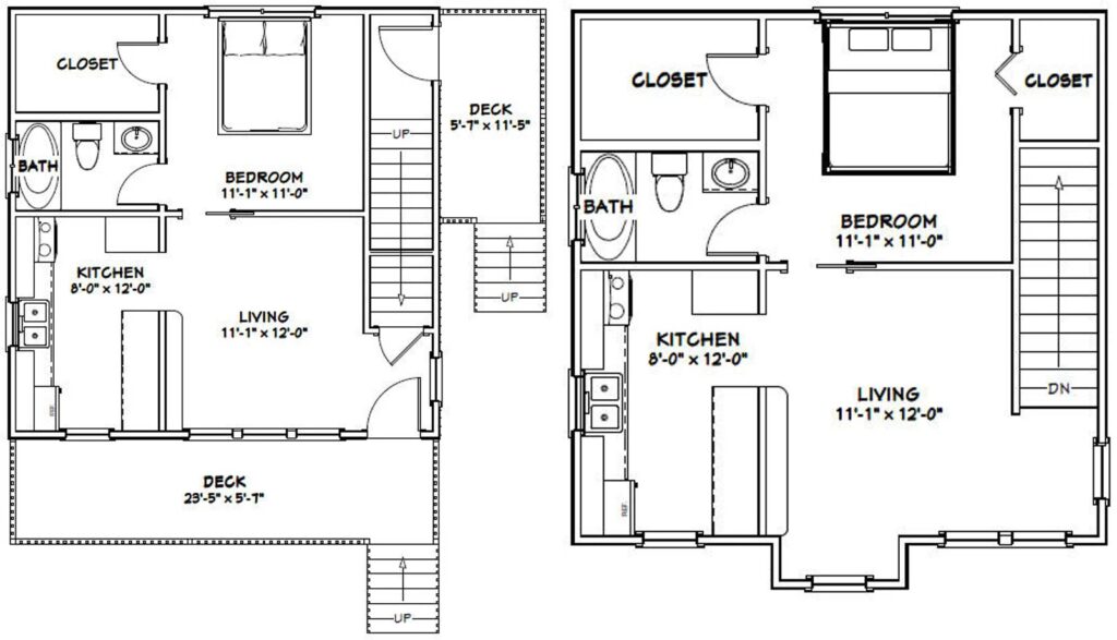 24x24-Duplex-House-Design-1088-sq-ft-PDF-Floor-Plan-layout-plan