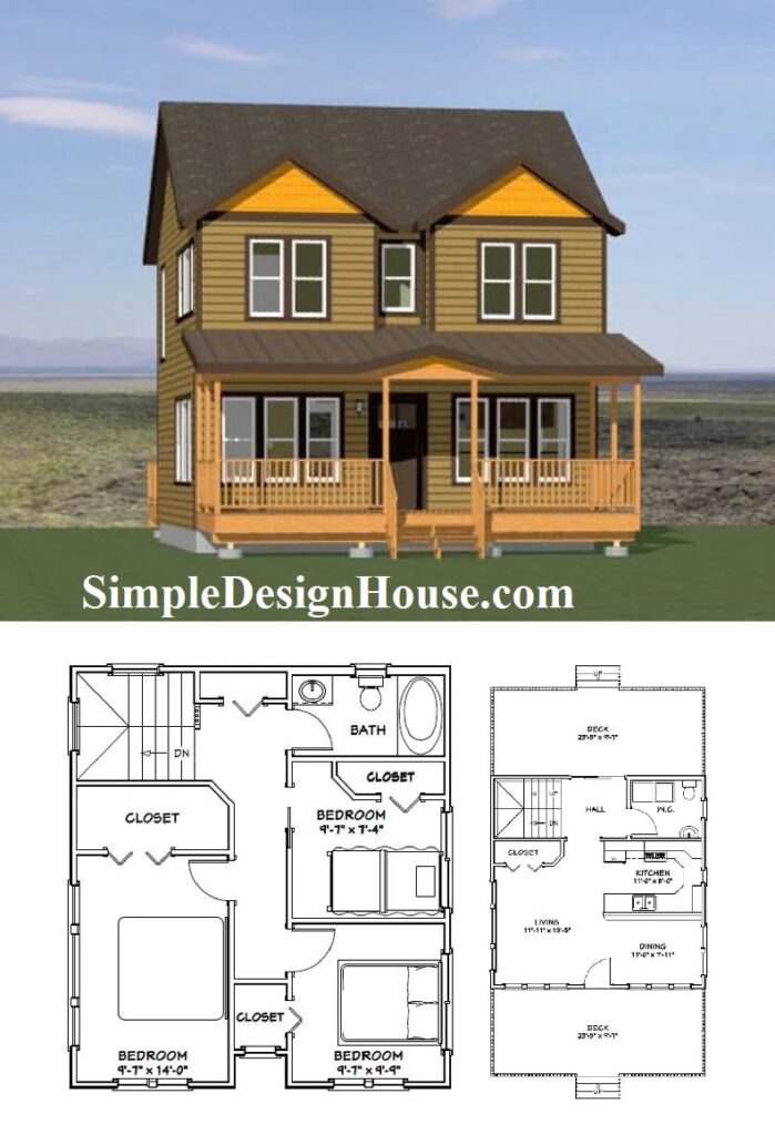 24x24-House-Plans-Design-3-Bedrooms-2-Baths-1106-sq-ft-PDF-Floor-Plan-3d