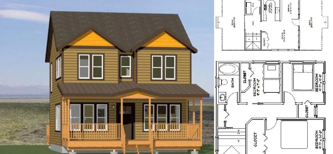 24×24 House Plans Design 3 Bedrooms 2 Baths 1106 sq ft PDF Floor Plan