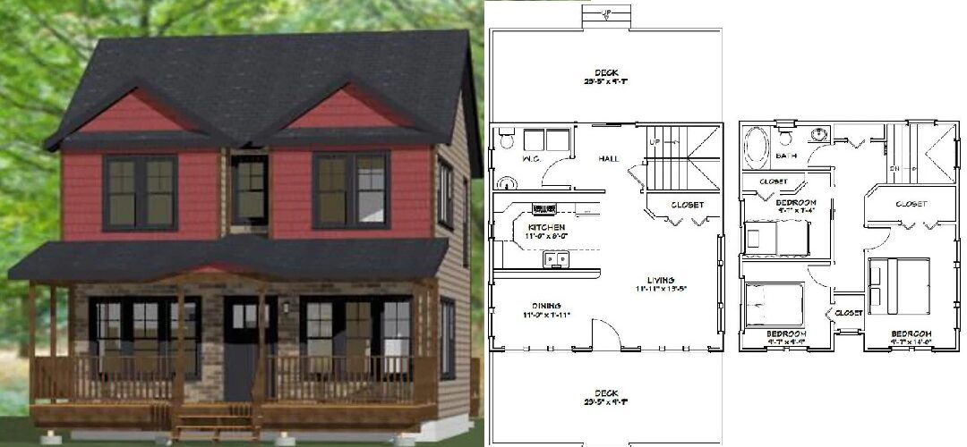 24×24 House Plans Idea 3 Bedrooms 2 Baths 1106 sq ft PDF Floor Plan
