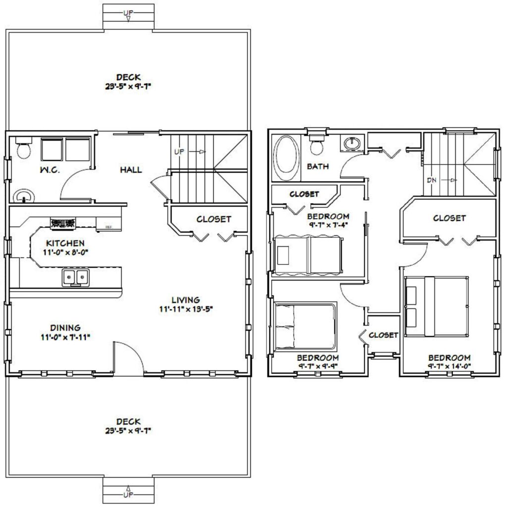 24x24-House-Plans-Idea-3-Bedrooms-2-Baths-1106-sq-ft-PDF-Floor-Plan-layout-plan