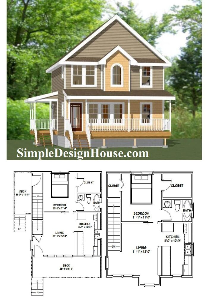 24x24-Layout-Small-Duplex-House-1088-sq-ft-PDF-Floor-Plan-3d