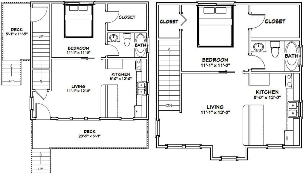 24x24-Layout-Small-Duplex-House-1088-sq-ft-PDF-Floor-Plan-layout-plan