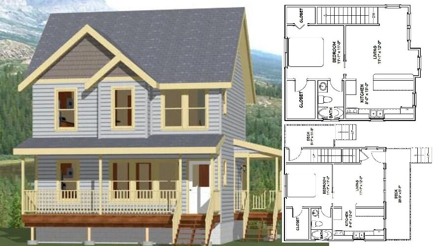 24×24 Small Duplex Design 1096 sq ft PDF Floor Plan