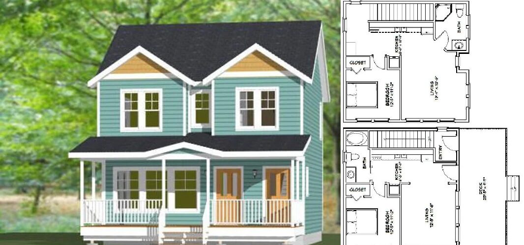 24×24 Small Duplex House 2 Bedrooms PDF Floor Plan