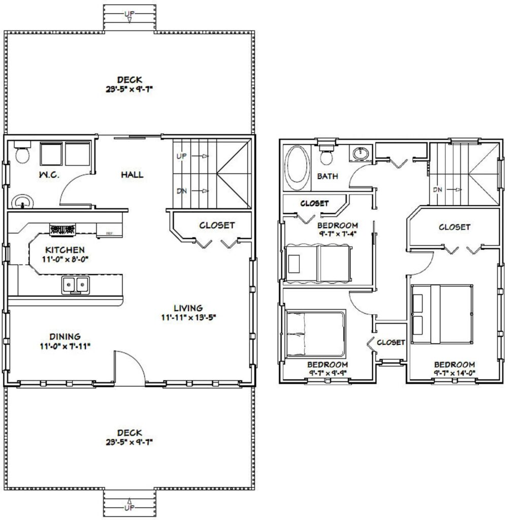 24x24-Small-House-3d-3-Bedrooms-2-Baths-1106-sq-ft-PDF-Floor-Plan-Layout-plan