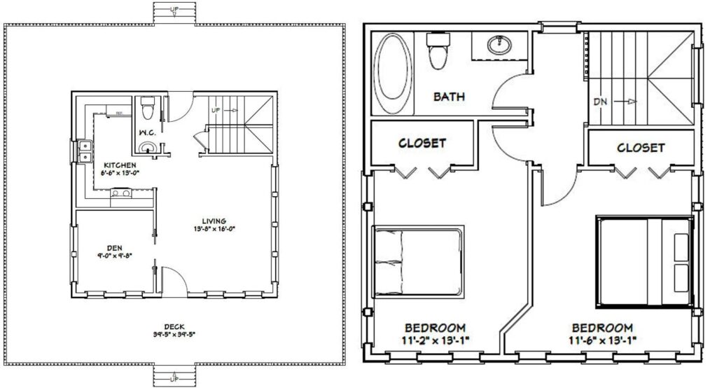 24x24-Small-House-Idea-2-Bedrooms-1.5-Baths-1059-sq-ft-PDF-Floor-Plan-layout-plan