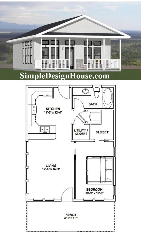 24x30-Tiny-Simple-House-1-Bedroom-1-Bath-720-sq-ft-PDF-Floor-Plan-3d