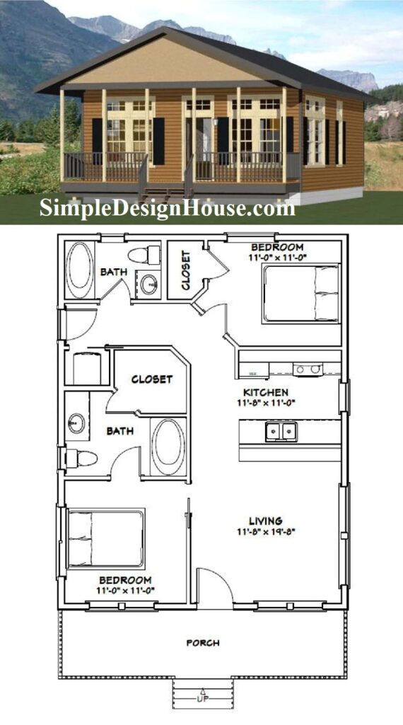 24x32-Best-Small-House-Plan-2-Bedrooms-2-Baths-768-sq-ft-PDF-Floor-Plan-3d