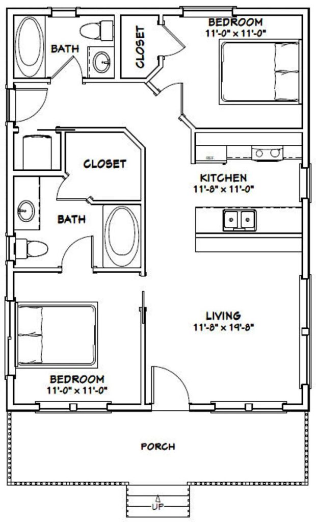 24x32-Best-Small-House-Plan-2-Bedrooms-2-Baths-768-sq-ft-PDF-Floor-Plan-layout-plan