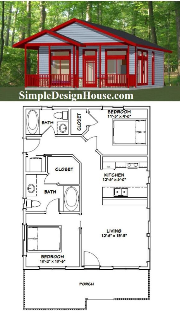 24x32-House-Floor-Design-2-Bedrooms-1-Bath-768-sq-ft-PDF-Floor-Plan-3d