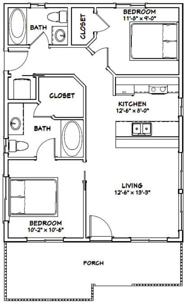 24x32-House-Floor-Design-2-Bedrooms-1-Bath-768-sq-ft-PDF-Floor-Plan-layout-plan