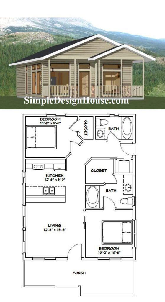24x32-House-Layout-Plan-2-Bedrooms-1-Bath-768-sq-ft-PDF-Floor-Plan-3d