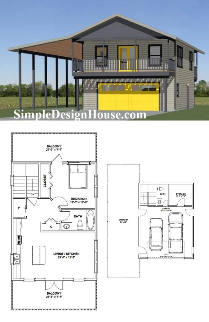 24x32-House-Plans-Design-1-Bedroom-1.5-Bath-830-sq-ft-PDF-Floor-Plan-3d