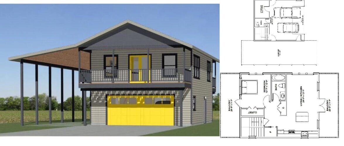24×32 House Plans Design 1 Bedroom 1.5 Bath 830 sq ft PDF Floor Plan