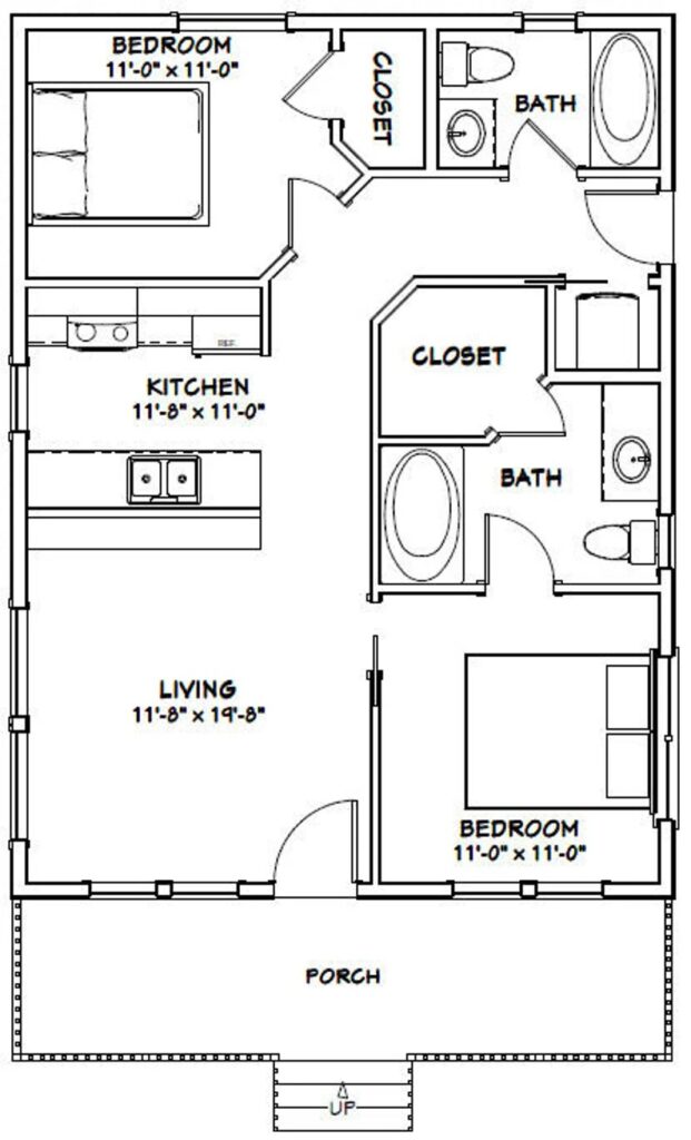 24x32-Simple-Small-Plan-2-Bedrooms-2-Baths-768-sq-ft-PDF-Floor-Plan-layout-plan