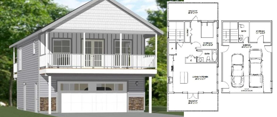 24×32 Simple Tiny House Plan 1 Bedroom 1.5 Bath 830 sq ft PDF Floor Plan