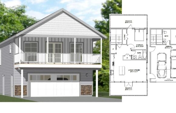 24×32 Simple Tiny House Plan 1 Bedroom 1.5 Bath 830 sq ft PDF Floor Plan