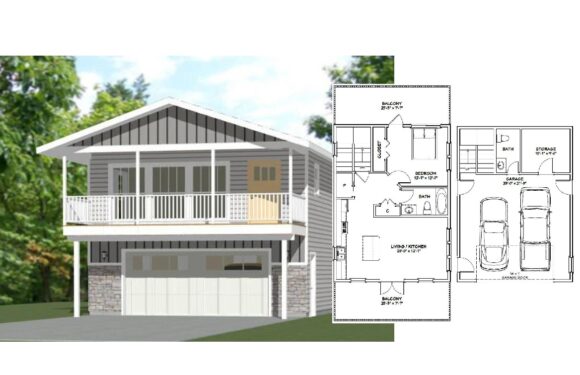 24×32 Tiny 3d House Plan 1 Bedroom 1.5 Bath 830 sq ft PDF Floor Plan