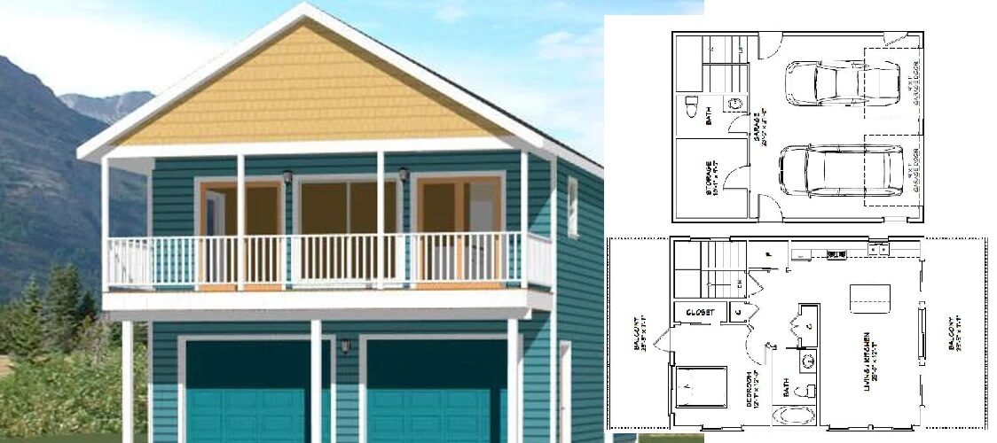 24×32 Tiny Small House Plan 1 Bedroom 1.5 Bath 830 sq ft PDF Floor Plan