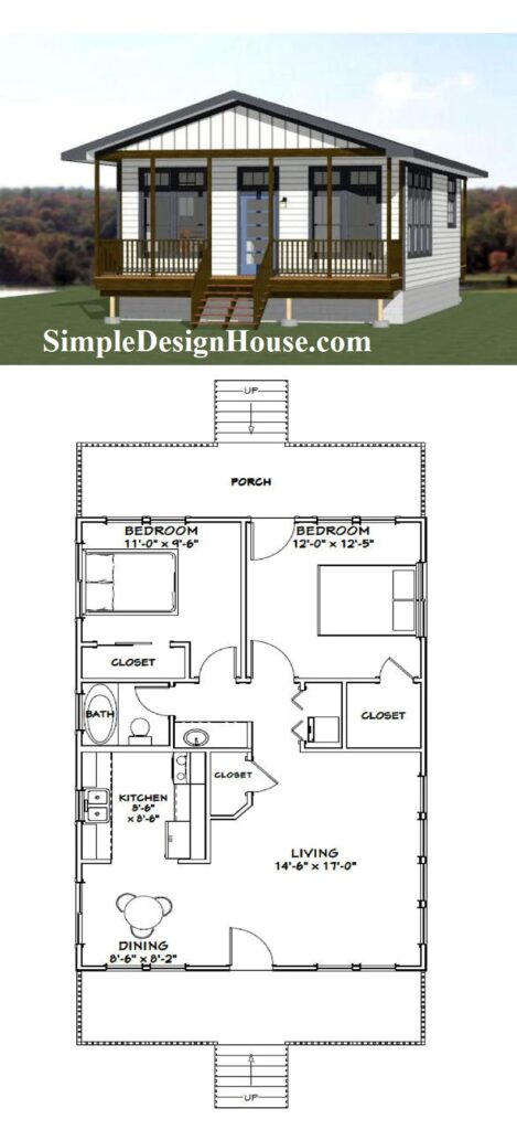 24x36-House-Design-Plan-2-Bedrooms-1-Bath-864-sq-ft-PDF-Floor-Plan-3d