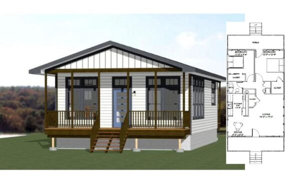 24×36 House Design Plan 2 Bedrooms 1 Bath 864 sq ft PDF Floor Plan