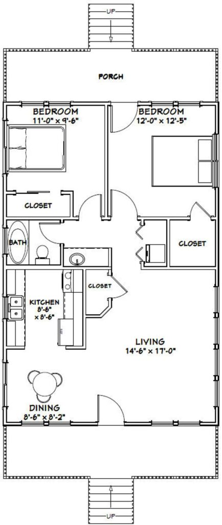 24x36-House-Design-Plan-2-Bedrooms-1-Bath-864-sq-ft-PDF-Floor-Plan-Layout-plan