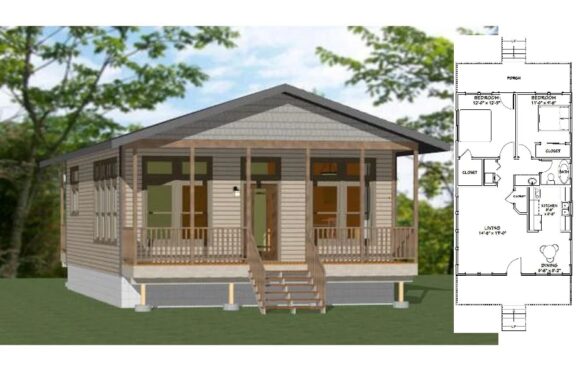 24×36 Simple Small House 2 Bedrooms 1 Bath 864 sq ft PDF Floor Plan