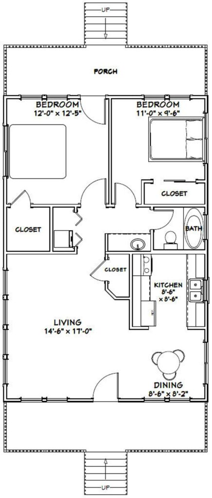 24x36-Simple-Small-House-2-Bedrooms-1-Bath-864-sq-ft-PDF-Floor-Plan-layout-plan