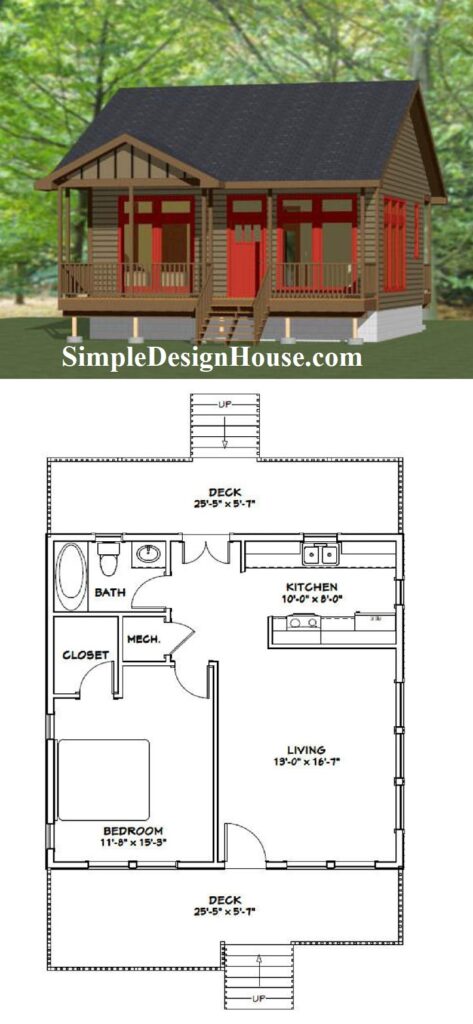 26x26-Simple-House-Design-1-Bedroom-1-Bath-676-sq-ft-PDF-Floor-Plan-3d-1