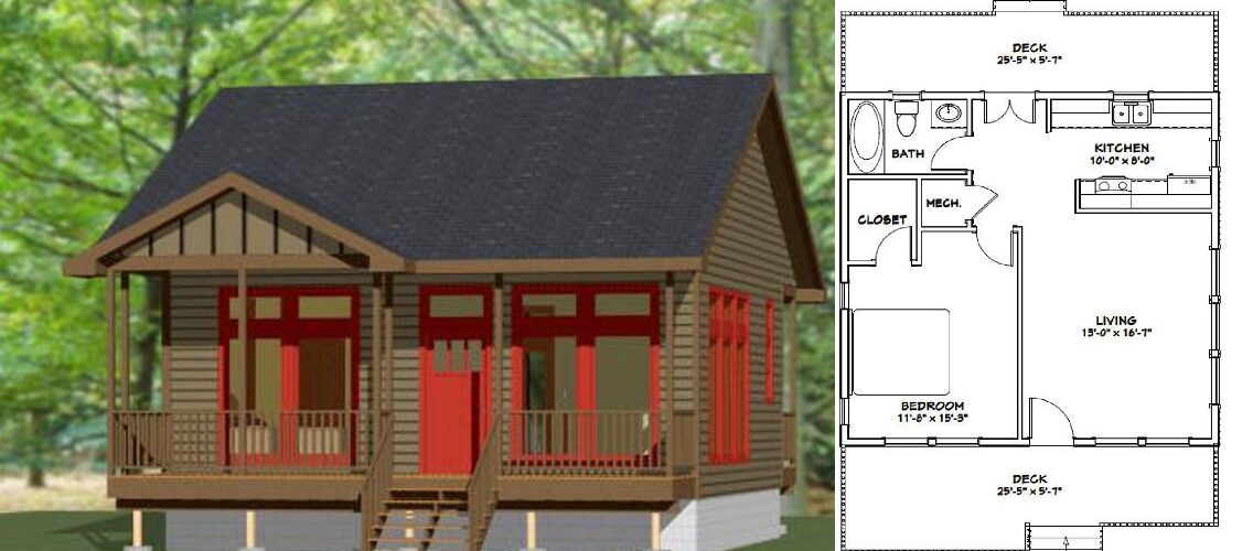26×26 Simple House Design 1 Bedroom 1 Bath 676 sq ft PDF Floor Plan